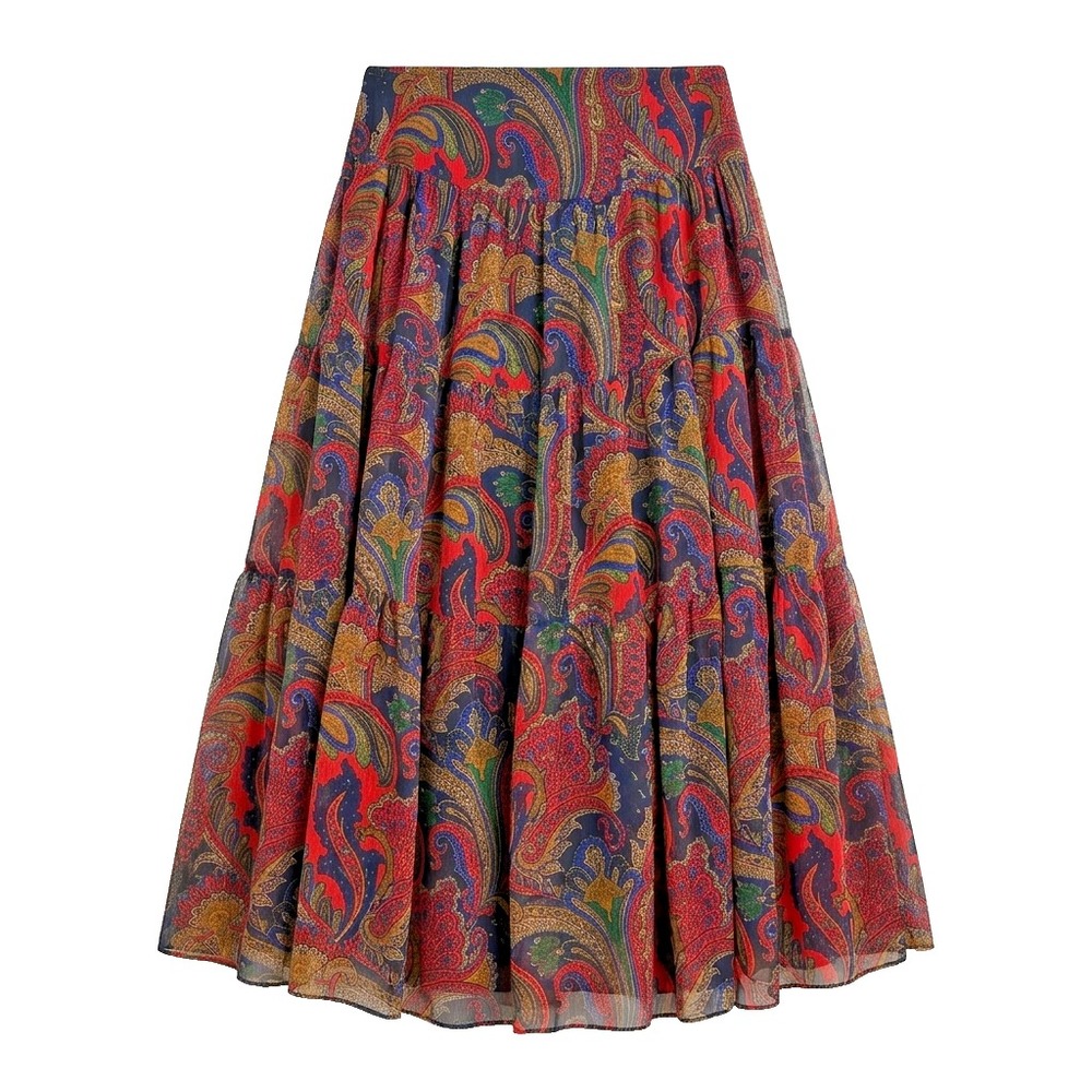 Ralph Lauren Boho Paisley Chiffon Midi Skirt Women Size 4 Quiet Luxury Romantic